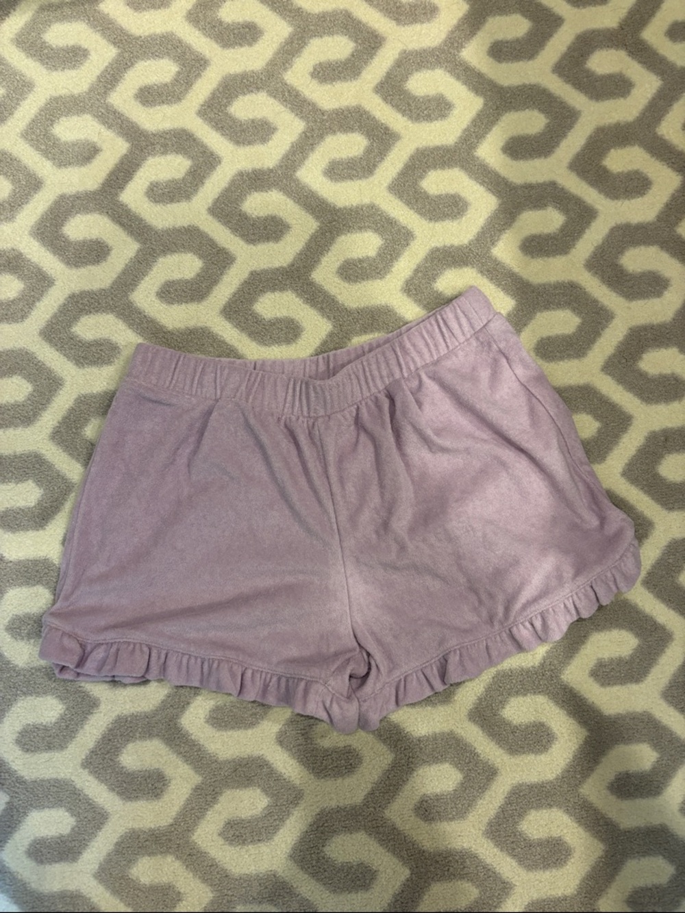 Girl’s Lavender Ruffle Hem Terry Cloth Shorts